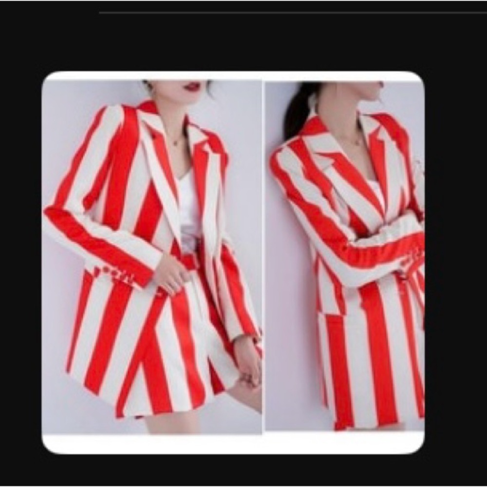 Red Striped Suit Jacket + Short Pants set, Woman’s Small. Boyish too cute